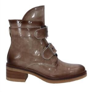 NEW ERIC MICHAEL women's justina patent leather boot in taupe